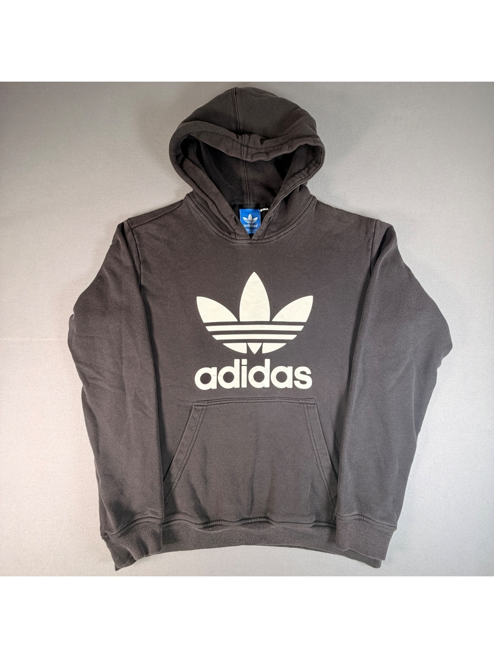 Adidas Originals Trefoil Hoodie Mens L Dark Gray White Big Logo Pullover